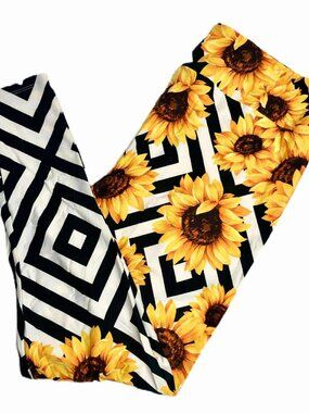 NEW TC LuLaRoe Leggings Sunflower Black White Chevron Yoga Waist Band Stretch